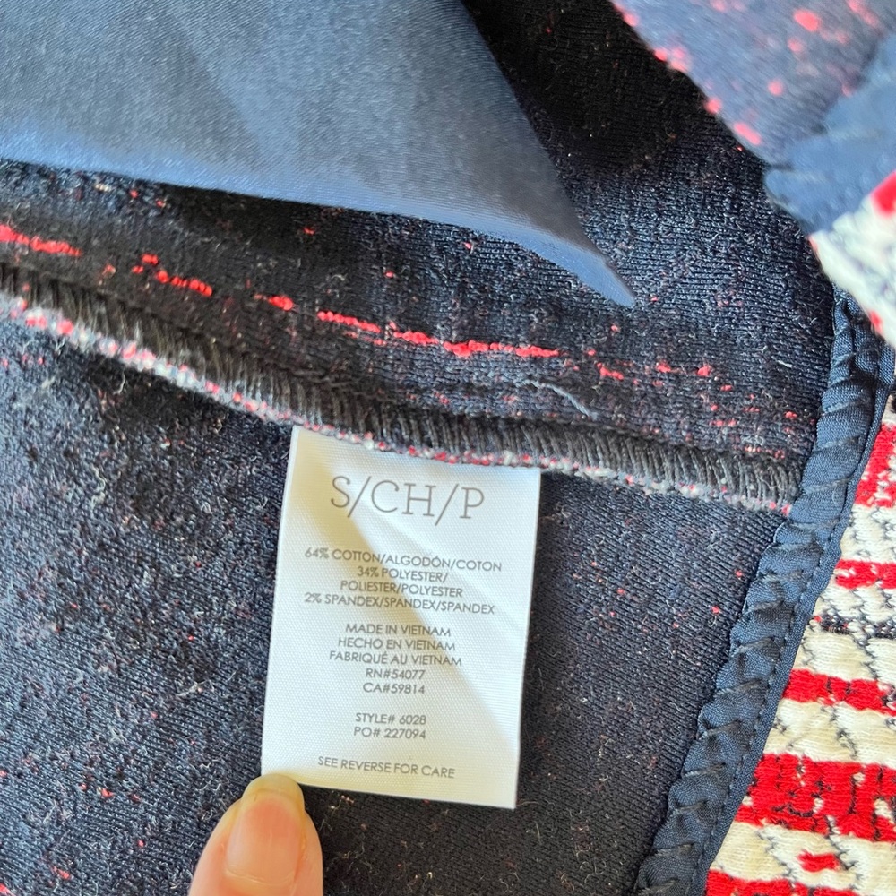 CAbi Red Patterned Tweed Jacket - Women's Button Front Blazer, Size S - Picture 5 of 8